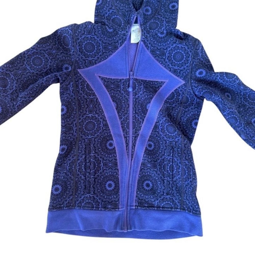 Lululemon Ivivva Scuba Hoodie Girls Size 14 Purple Floral Full Zip Jacket Shirt